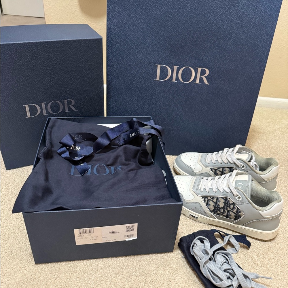Dior Gray Sneakers with Monogram Detailing